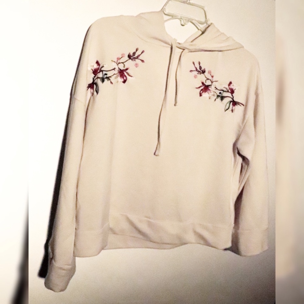 Embroidered cherry blossom cropped hoodie